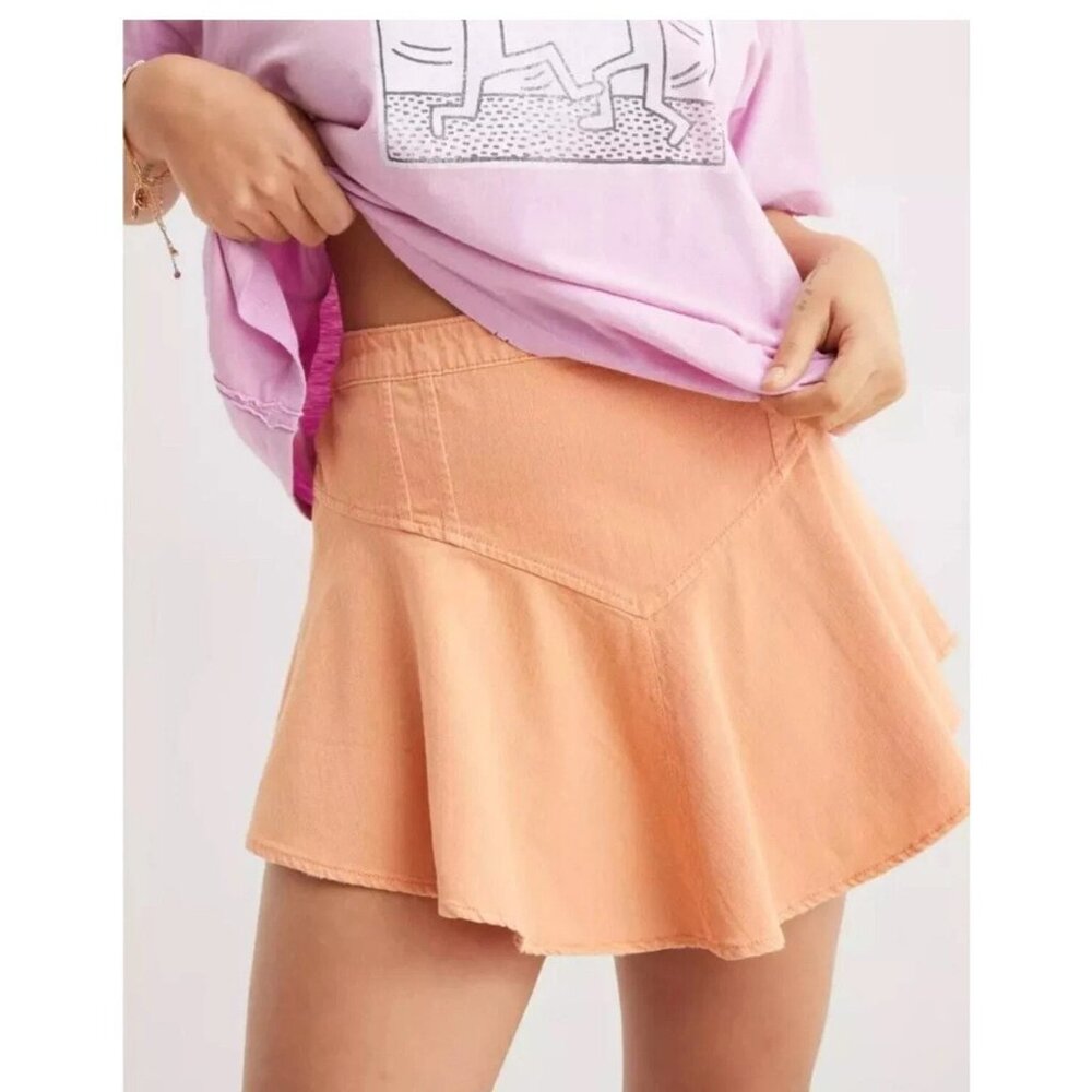 Aerie Orange Denim Circle Skirt Small